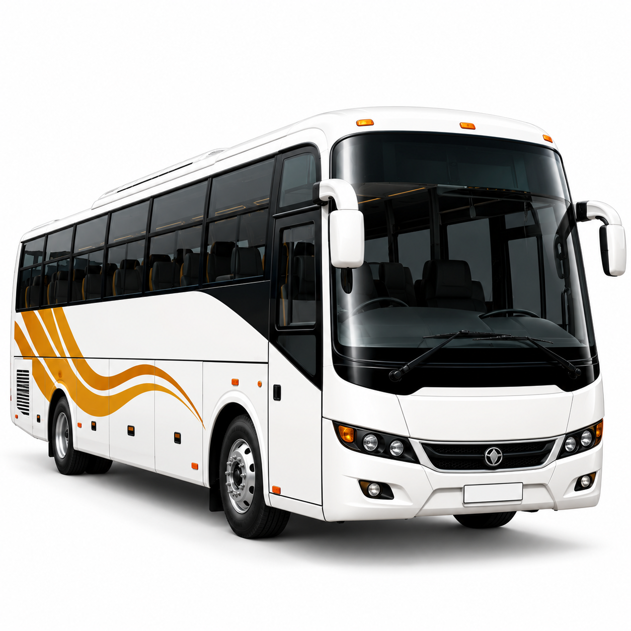 Modern White Coach Bus with Golden Waves